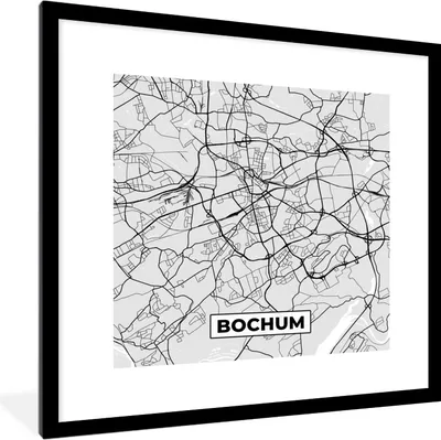 Produktbild von MuchoWow® Gerahmtes Poster Bochum - Deutschland - Karte - Stadtplan 40x40 cm - Poster mit Schwarzem Bilderrahmen Wandposter Rahmen Foto Bilder - Poster - Plakat im Rahmen