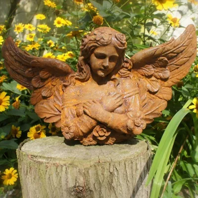 Produktbild von Gründerzeitliche Wandfigur, Engel Skulptur Wandengel, Eisen Skulptur Grabengel