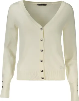 Produktbild von Elegante Damen-Strickjacke Weiß mit V-Ausschnitt & Strass-Applikationen