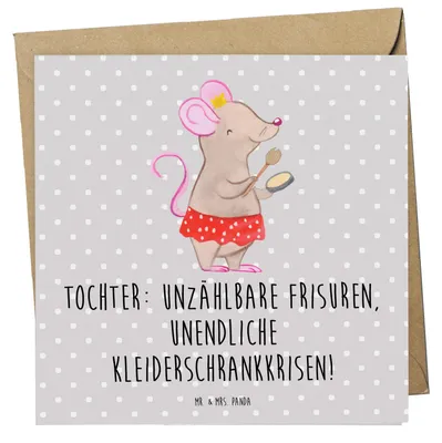 Produktbild von Mr. & Mrs. Panda Grußkarte Tochter Mode - Grau Pastell - Geschenk, faltkarte, Klappkarte, Überraschung, Glückwunschkarte, anlasskarte, Handarbeit, Freude, doppelkarte