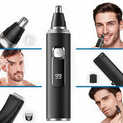 Produktbild von Nasenhaarentferner elektrisch, wiederaufladbarer Nasen- und Gesichtshaartrimmer, 360° Haaraufnahme, Edelstahlklinge, USB, Schwarz