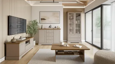 Produktbild von Castello Wohnzimmer-Set 4-teilig – Elegante Landhausmöbel in Kaschmir / Mavelie Eiche – Kaschmir / Mavelie Eiche