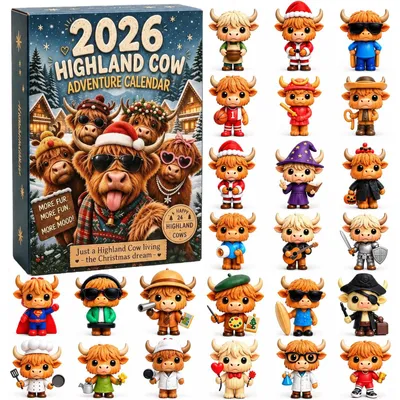 Produktbild von Highland Cow Adventskalender 2026 24 Tage 3D Kuh Weihnachtskalender 2026
