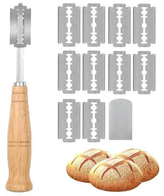 Brotschneider mit 5 Edelstahlklingen, Holzgriff