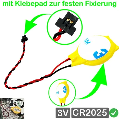 Produktbild von RTC CMOS Battery CR2025 2-Pin Connector 6mm x 3mm x 1,3mm for Notebook PC BIOS