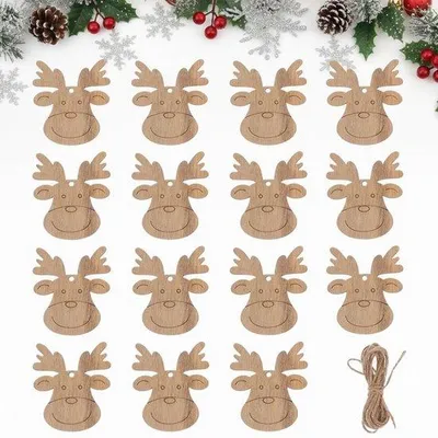 Productafbeelding van Houten kaarshouders, 20 stuks - Hangende kaarsen - Hertenmotief - Houten ornamenten - Kerstdecoratie - Zelfgemaakte kaarshouders - Kerstversiering