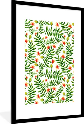 Produktbild von MuchoWow® Gerahmtes Poster Dschungel - Blumen - Blätter 60x90 cm - Poster mit Schwarzem Bilderrahmen Wandposter Rahmen Foto Bilder - Dekoration - Wandposter Wohnzimmer - Hochwertig