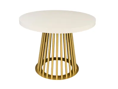 Produktbild von Runder Esstisch RO-7 Ø 110 cm ausziehbar bis 210 cm – Kaschmir & Gold-Lamellen – Glamour Design