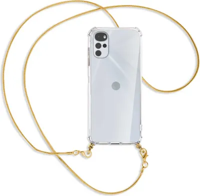 Produktbild von Handykette Backcover-Schutzhülle mit Band (Metall goldfarben) für Motorola Moto G22 4G - goldfarbene Kette Snake