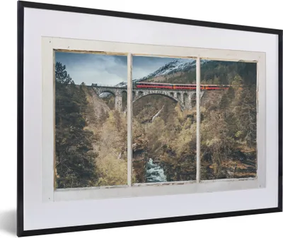 Produktbild von MuchoWow® MuchoWow® Gerahmtes Poster Aussicht - Brücke - Berg 60x40 cm - Poster mit zchwarzem Bilderrahmen - Schlafzimmer - Plakat in Rahmen - Drucken