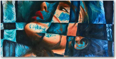 Produktbild von Tulup® Glas-Bild - 100x50 -Wandkunst - Wandbild hinter gehärtetem Sicherheitsglas  - Kunst: modern & klassisch - Frau Abstraktion - Blau