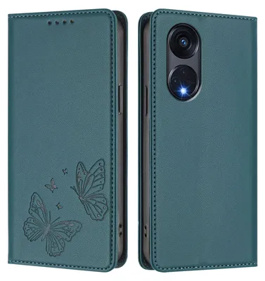 Image de Étui en cuir pour Oppo Reno8 T 5G, motif papillon, étui à rabat avec porte-monnaie et support, vert