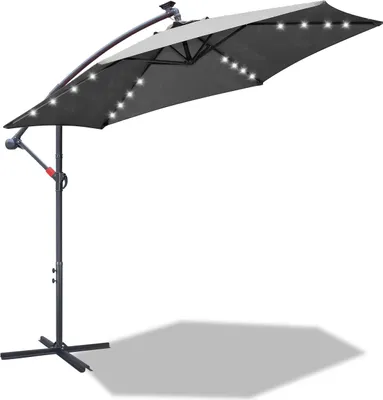 Produktbild von Faziango Sonnenschirm 3.5m Grau mit LED – Moderner Terrassenschirm für Garten & Poolbereich