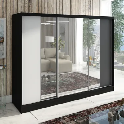 Produktbild von Schwebetürenschrank, 3 -türig Schrank 200 cm mit Spiegel VIDA (Schwarz,Weiß,Graphit,)