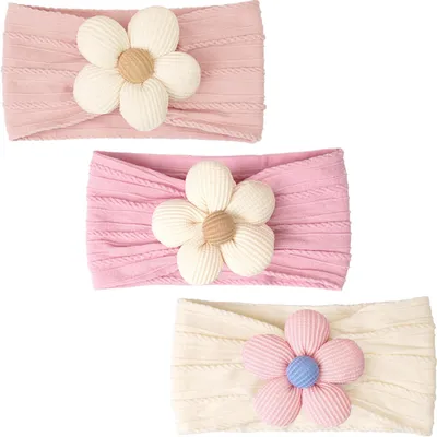 Produktbild von Minicee Baby Haarband mit Blume 3er Set Nylon elastisch Mädchen