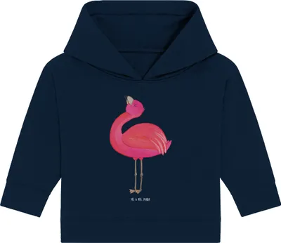 Produktbild von Mr. & Mrs. Panda Organic Baby Hoodie Flamingo Stolz 24. - 36. Monat - French Navy - Geschenk, Rosa, Mama, Selbstliebe, Freude, Kapuzensweatshirt, Kapuzenshirt