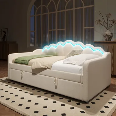Produktbild von Odikalo Stauraumbett Kinderbett Einzelbett Jugendbett Tagesbett Hydraulik LED 90x200 Beige