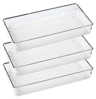 Productafbeelding van Ladenorganizer, set van 3, transparante plastic opbergboxen, 15 x 30 cm, voor de keuken
