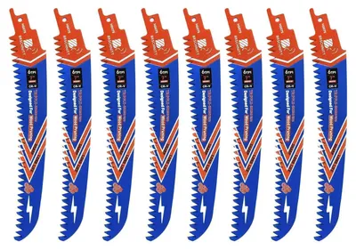 Productafbeelding van Zaagbladen voor reciprozaag, 180 mm, 8 stuks, Japanse tanden, gebogen snede, 6 TPI, voor hout