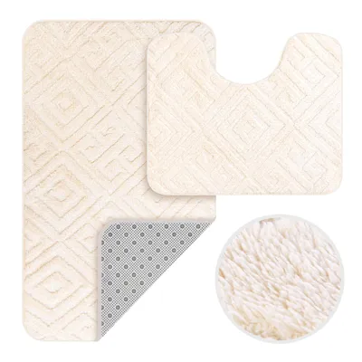 Produktbild von HOMELUX Badematten Set 2 Teilig rutschfest Badvorleger Badezimmer Teppich, 60x100cm Badeteppich + 60 x 50cm WC Vorleger mit Ausschnitt,Champagner, 2BF