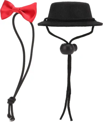 Produktbild von Set aus Hamstermütze und Fliege, verstellbar, bequem, für kleine Haustiere, für Kaninchen, Hamster, Meerschweinchen (schwarze rote Fliege)