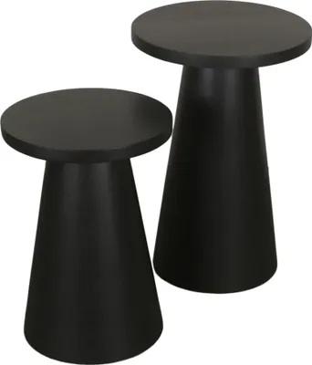 Produktbild von byLIVING Beistelltisch-Set CONE / Massivholz Akazie schwarz lackiert / bestehend aus 2 Tischen / D 35, H 60 & D 40, H 50 cm