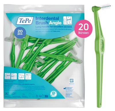 Produktbild von 20-Pack TePe Interdentalbürste Angle Grün, ISO-Größe 0, 0,8mm, Zahnzwischenräume
