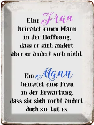 Produktbild von vianmo Blechschild 40x30 cm eine Frau heiratet einen Mann Spruch Zitat