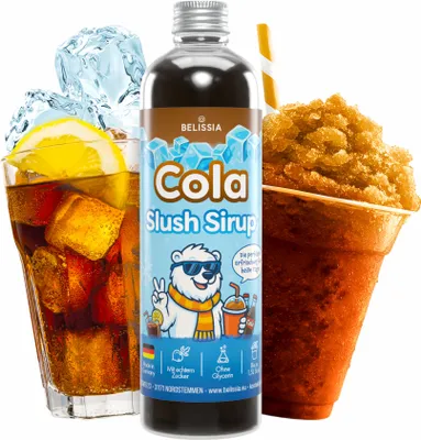 Produktbild von Belissia Slush Eis Sirup 250ml Konzentrat - Cola - sehr ergiebig in knalligen Farben (1:5) für bis zu 1,5 Liter - Glycerin frei – für Slush-Eis