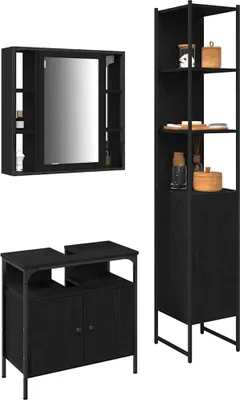 Produktbild von vidaXL Badezimmermöbel-Set 3 pcs Schwarz Eichen-Optik Holzwerkstoff