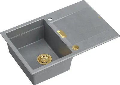 Obrázok produktu pre QUADRON Drez 1-drezový drez | Rozmery: 76 x 50 x 21,5 cm | OWEN 111 | Kuchynský drez Granitový drez z GraniteQ so sifónom | Sivý a zlatý