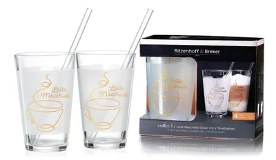 Produktbild von Ritzenhoff & Breker Latte-Macchiato-Set "COFFEE" 2 Gläser + 2 Trinkhalme