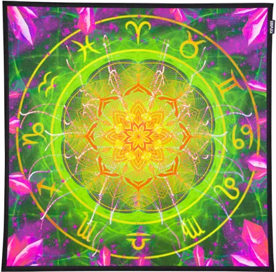 Produktbild von PSYWORK Schwarzlicht Stoffposter Neon "Zodiac Signs Green", 0,75x0,75m