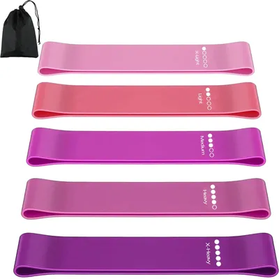 Productafbeelding van Weerstandsbanden - Set van 5 - TPE - Met draagtas - Voor yoga, pilates en krachttraining
