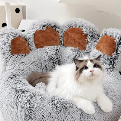 Produktbild von Katzenbetten, rutschfestes Katzensofa, Katzenbett, Hundekissen, Tierbetten, flauschig, weich, für Katzen und Hunde (grau, 70 cm)