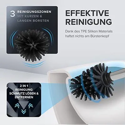 Produktbild von ovimar Toilettenbürste Tuno Silber | Silikon Klobürste | Belüftungsfunktion | frei stehend | Bürstenkopf wechselbar | abnehmbare Tropfschale | Ohne Wandmontage