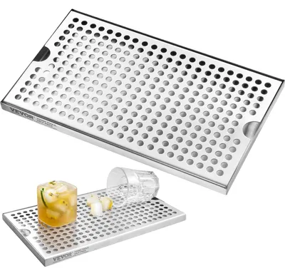 Productafbeelding van VEVOR 304 roestvrijstalen druppelschaal, biertapschaal met 4 antislip rubberen pads en een afneembaar deksel, 300 x 180 x 25 mm. Geschikt voor restaurants, bars, keukens, cafés, etc.