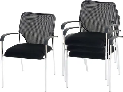 Produktbild von 4er-Set Besucherstuhl Tulsa, Konferenzstuhl stapelbar, Stoff/Textil  Sitz schwarz, Rückenfläche schwarz