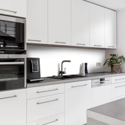 Produktbild von Dedeco Küchenrückwand Motiv: Weiß V1, 5mm Hartschaum Kunststoffplatte PVC als Spritzschutz Küchenwand Wandschutz wasserfest, inkl. UV-Lack matt, alle Untergründe, 260 x 60 cm