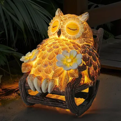 Produktbild von Solar Eulenfigur Garten Deko mit LED Licht, ideal für Balkon, Terrasse, Garten & Außendekoration