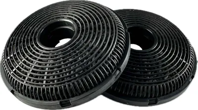 Two black charcoal filters for a range hood, displayed against a white background.