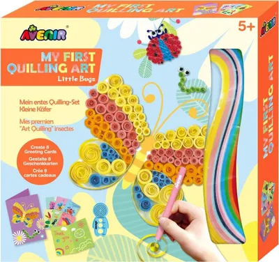 The image shows the front of a product box for a quilling art kit for children.