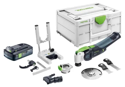 Produktbild von Festool OSC 18 E-Basic-Set Akku Oszillierer 18 V Starlock Max Brushless + 1x Akku 4,0 Ah + 7 tlg. Zubehör Set + Systainer - ohne Ladegerät