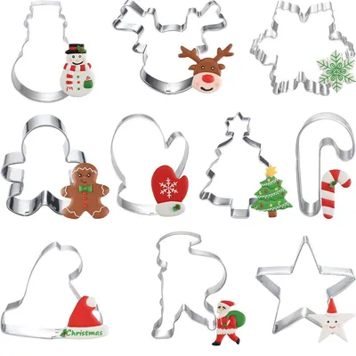 Produktbild von Weihnachtsplätzchenausstecher-Set, 10-teilig, Fondant-Ausstecher, Plätzchenformen, Plätzchenformen zum Dekorieren von Kuchen, Backen, Küchenzubehör