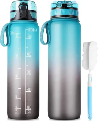 Image de Gourde FULDENT 1L Sport sans BPA avec poignée en caoutchouc bleu-gris