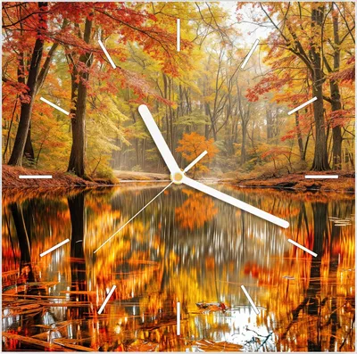 Produktbild von Wanduhr aus Glas mit Motiv Herbstwald am See- 30 x 30 cm - inkl. Aufhängesystem