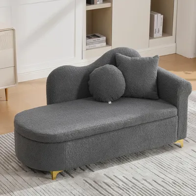 Immagine prodotto di okwish Chaise longue multifunzionale con vano portaoggetti nascosto, 1 posto, schienale ondulato e bracciolo; divano da salotto con cuscino lombare e cuscino per il collo, grigio antico