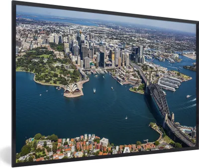 Produktbild von MuchoWow® Gerahmtes Poster Luftaufnahme von Sydney und der Sydney Harbour Bridge in Australien 90x60 cm - Poster mit Schwarzem Bilderrahmen Wandposter Rahmen Foto Bilder - Fotorahmen - Foto-Plakat