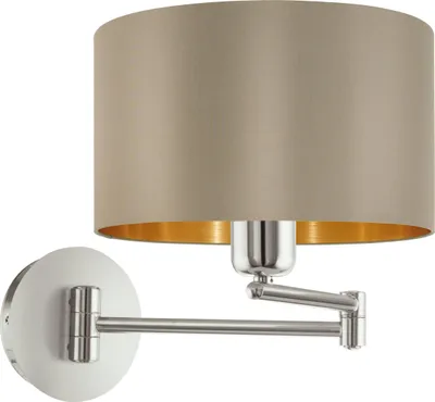 Produktbild von EGLO Wandlampe Maserlo, 1 flammige Textil Wandleuchte, Material: Stahl, Stoff, Farbe: Nickel matt, taupe, gold, Fassung: E27, inkl. Schalter