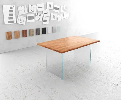 Produktbild von DELIFE Esstisch Edge 140x90 Akazie Natur Glas Live-Edge